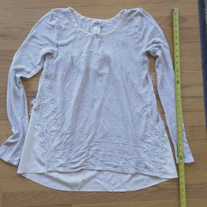 Light Gray Sweater with Cream Lace Detail